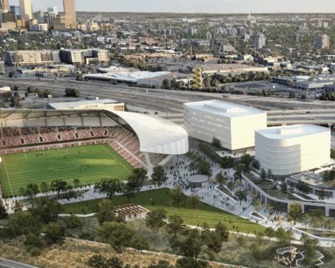 A rendering of the proposed Denver NWSL Stadium in the Baker neighborhood